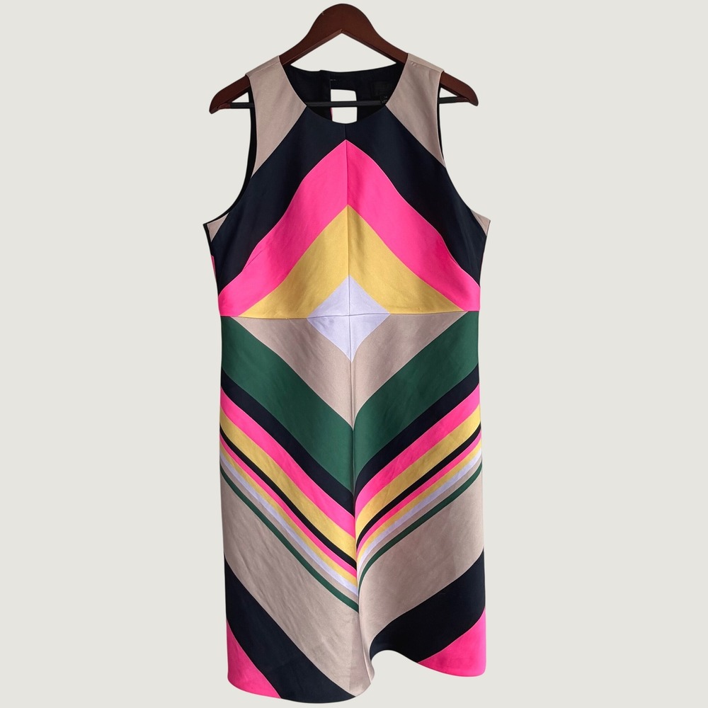 J.Crew Collection Geometric Chevron Shift Dress Womens 14 Multi Color Dopamine